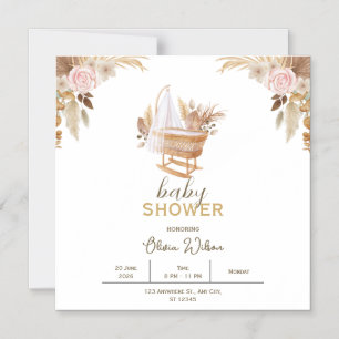 White Floral Watercolor Babyduschkarte Magneteinladung