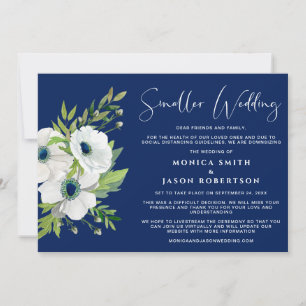 White Floral Watercolor Navy Blue Kleinere Hochzei Ankündigung