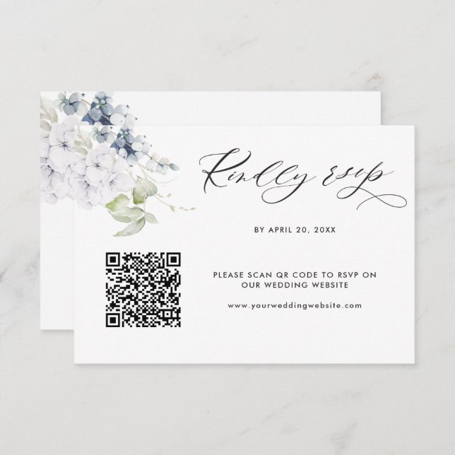 White Floral Wedding Rsvp Online mit Scan QR Code Begleitkarte (Vorne/Hinten)
