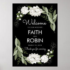 White Floral Wedding Sprigs Willkommenspender Poster