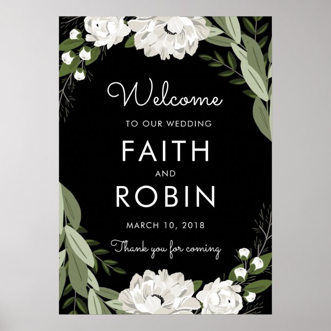 White Floral Wedding Sprigs Willkommenspender Poster (Vorne)