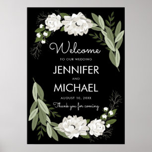 White Floral Wedding Sprigs Willkommenspender Poster