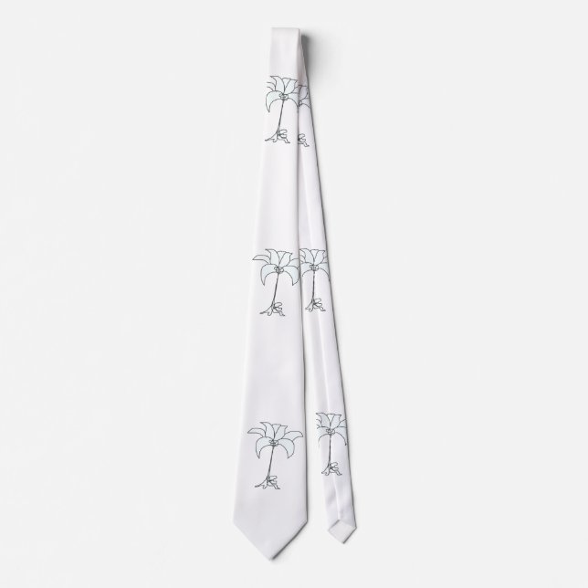 White Floral White Tropical Neck Tie Krawatte (Vorderseite)