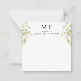 White Floral Wildflower Classic Monogram Square Mitteilungskarte