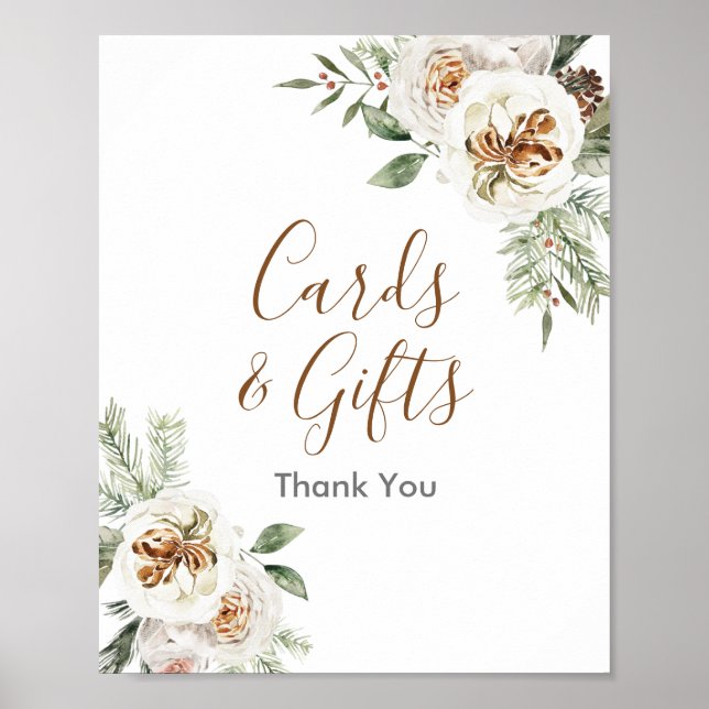 White Floral Winter Floral Cards & Geschenke Unter Poster (Vorne)