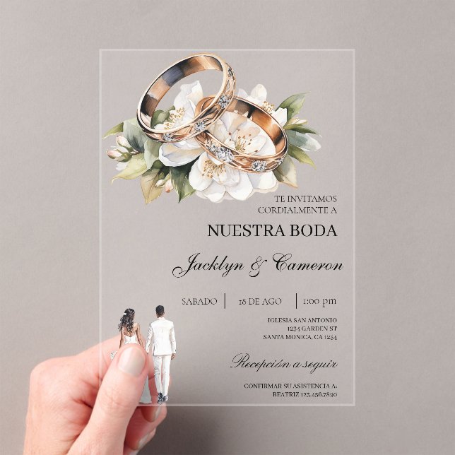 White Floral with ring Spanish Wedding Acryleinladungen (Insitu (Handheld))