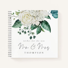 White Florals Eucalyptus Herr Mrs. Guest Book Notizbuch
