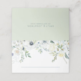 White Florals Eucalyptus Leaf Names Datum Hochzeit Platzkarte