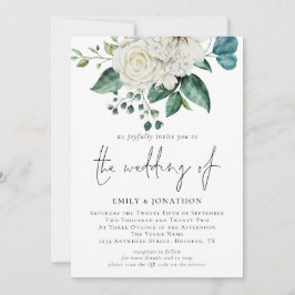 White Florals Eucalyptus QR Code Wedding Einladung