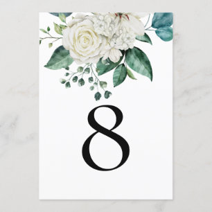 White Florals Eucalyptus Wedding Tischnummer