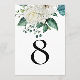 White Florals Eucalyptus Wedding Tischnummer