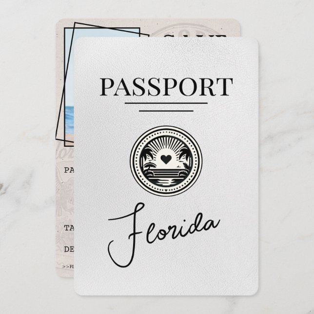 White Florida Passport Save the Date (Vorne/Hinten)