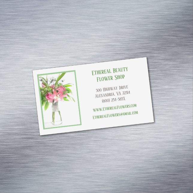 White Florist Magnetische Visitenkarte (Beispiel)