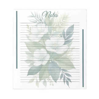 White Flower Bouquet & Green FoliageLined Notepad Notizblock