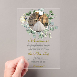 White flower dress Quinceanera with picture  Acryleinladungen