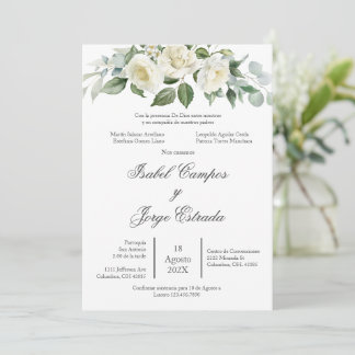 White flower Greenery Wedding Invitation Einladung