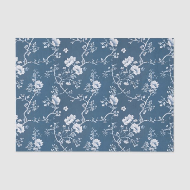 White Flower Pattern on Blue Background Seidenpapier (Vorderseite)