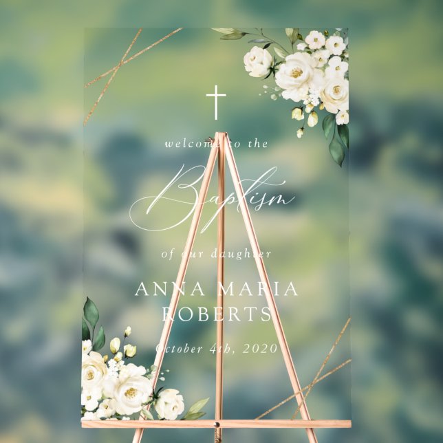 White Flowers, Cream Flowers, Baptism Welcome Acrylschild (Neutral)