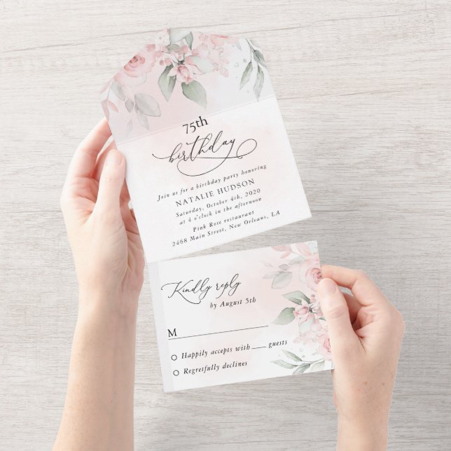 White Flowers, Cream Flowers, Boho, Birthday All In One Einladung (Abreißen)