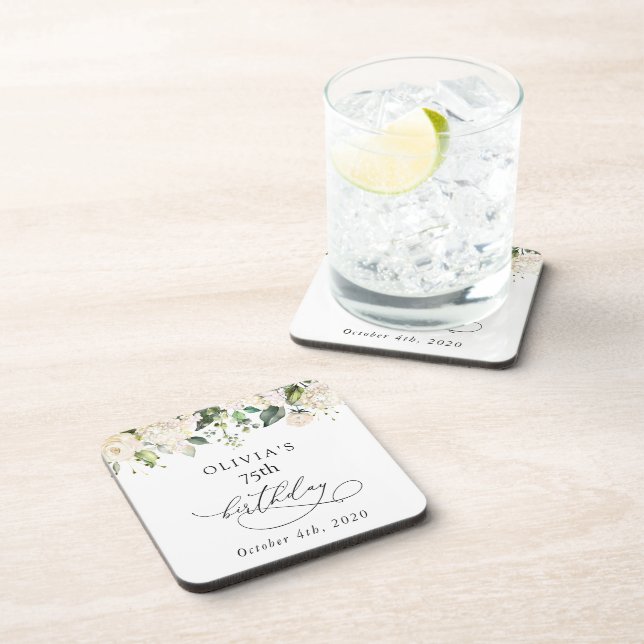 White Flowers, Cream Flowers, Boho, Birthday Getränkeuntersetzer (Rechte Seite)