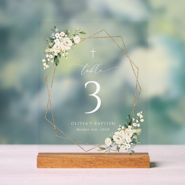 White Flowers, Cream Flowers, Boho, Table Numbers Acrylschild (Neutral)