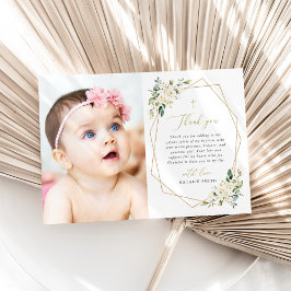 White Flowers, Cream Flowers, Greenery, Baptism Dankeskarte