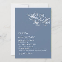  White Flowers Dusty Blue Casual Wedding Einladung