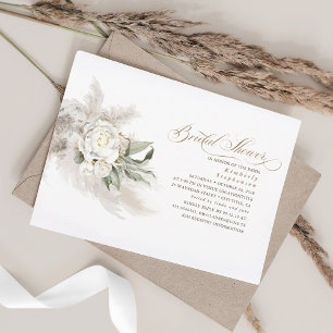 White Flowers Pampas Grass Greenery Bridal Shower Einladung