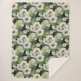 White Flowers Sherpa Blanket Sherpadecke