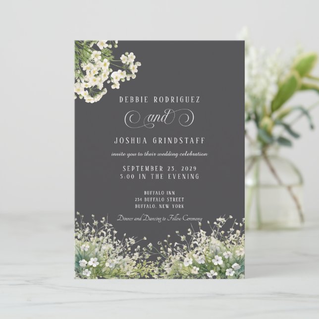 White Flowers Spring Wedding Invitation  Einladung (Stehend Vorderseite)