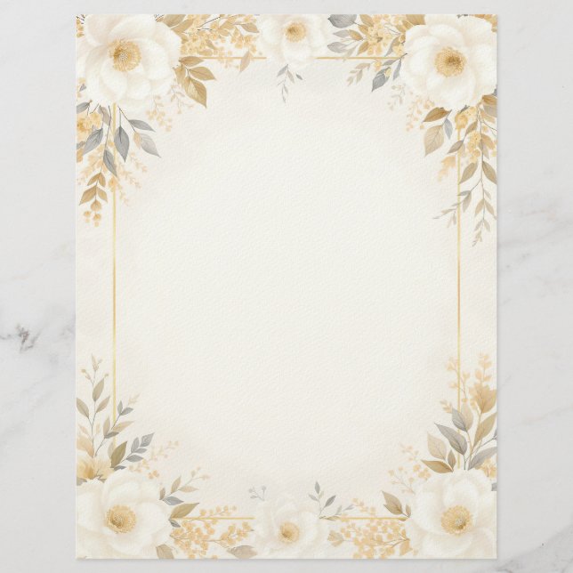 White Flowers with Gold Accents Stationery Paper Briefbogen (Vorderseite)