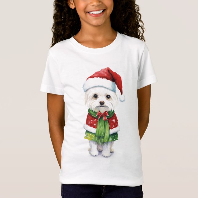White Fluffe Weihnachts-Hund Kinder Shirt - Spaß X (Vorderseite)