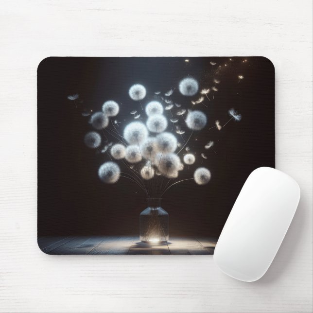 White Fluffy Dandelion Bouquet Mousepad (Mit Mouse)