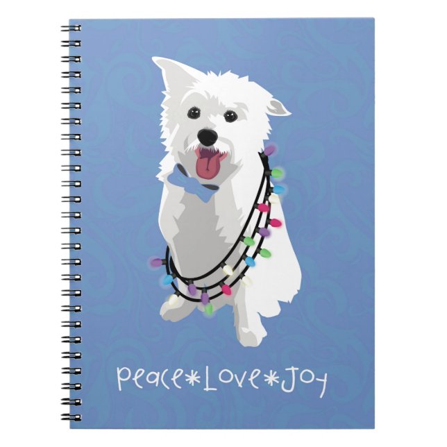 White Fluffy Dog - Peace Joy Liebe - Holiday Notizblock (Vorderseite)