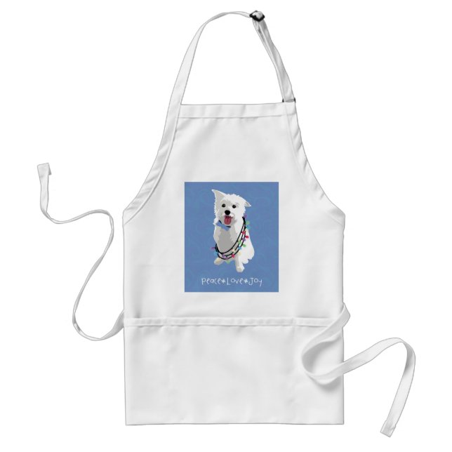 White Fluffy Dog - Peace Joy Liebe - Holiday Schürze (Vorne)