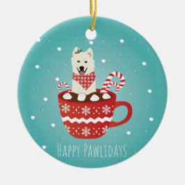 White Fluffy Hund Weihnachten glücklich Pawlidays Keramik Ornament