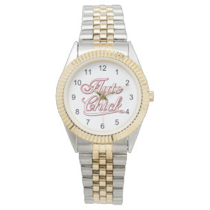 White Flute Chick Script Armbanduhr