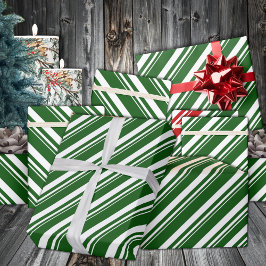 White Forest Green Candy Cane Stripe Holiday Geschenkpapier