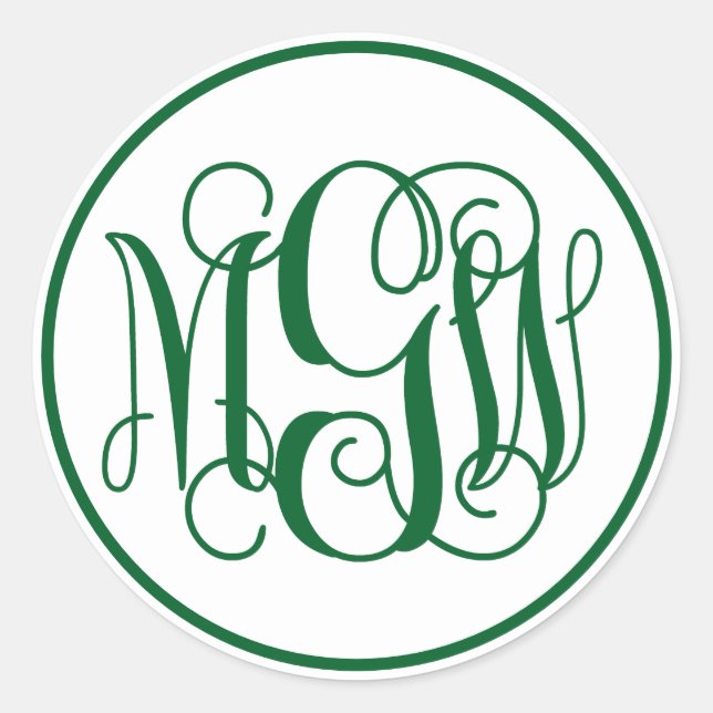 White Forest Green Vine Script Monogram, DIY BG Runder Aufkleber (Vorderseite)