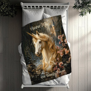White Forest Unicorn Fantasy Burg Fairytale Fleecedecke