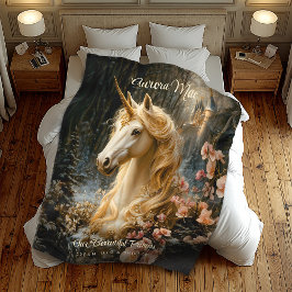 White Forest Unicorn Fantasy Burg Fairytale Fleecedecke