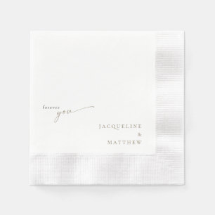 White Forever You Gold Text Wedding Cocktail Serviette