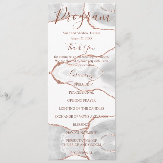 White Formal Minimalistisch Luxury Wedding Program Menükarte (Vorderseite)