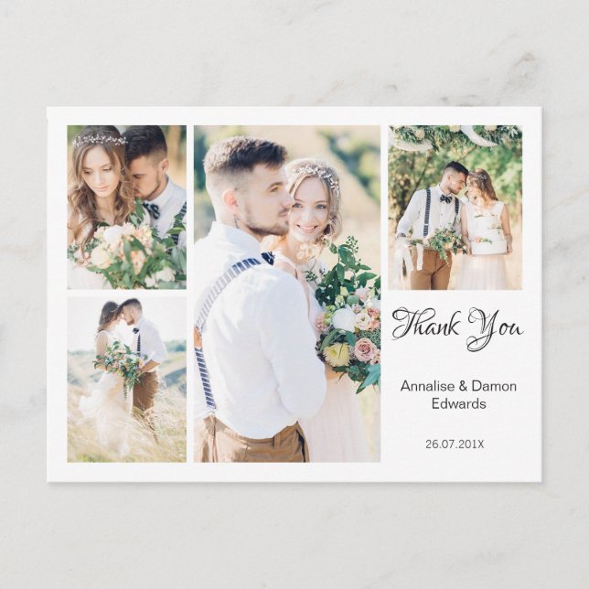 White Four Foto Wedding Danke Postcard Postkarte (Vorderseite)
