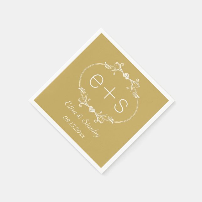 White Frame Initials elegante monogram Gold Hochze Serviette (Ecke)