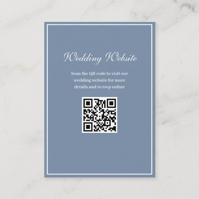 White Frame staubblaue QR Code Hochzeitswebsite Begleitkarte (Vorderseite)