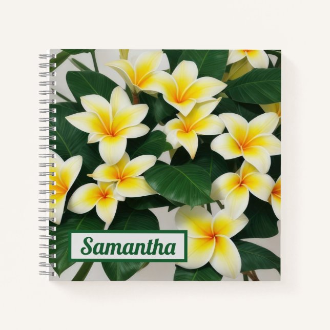 White Frangipani Blume Personalisiert Notebook Notizbuch (Vorderseite)