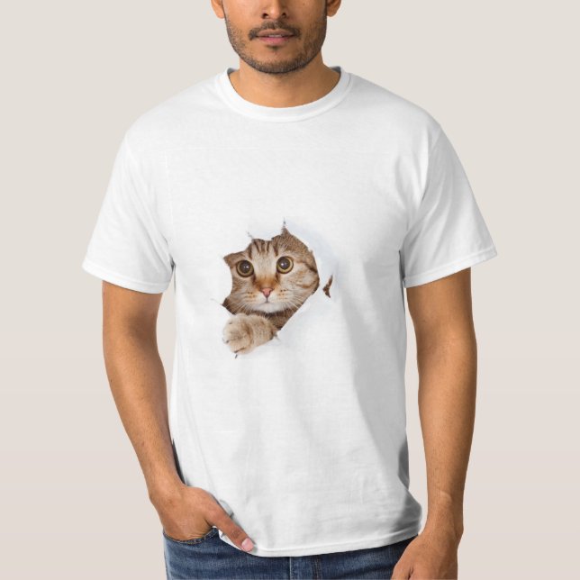 White Free Niedlich Funny Cat T - Shirt (Vorderseite)