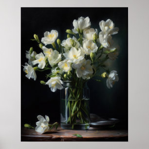 White Freesia Blume Art Print Poster