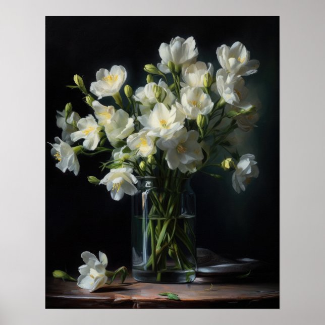 White Freesia Blume Art Print Poster (Vorne)